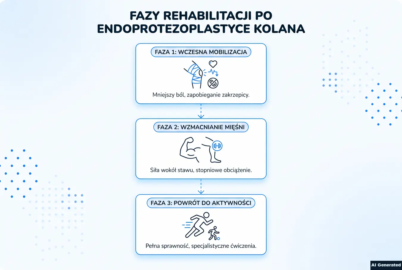 Pipeline diagram of the three rehabilitation phases after knee endoprosthesis.