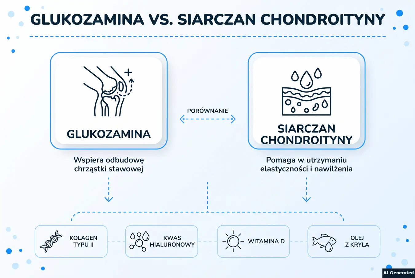 Porównanie glukozaminy i siarczanu chondroityny w suplementacji na stawy.