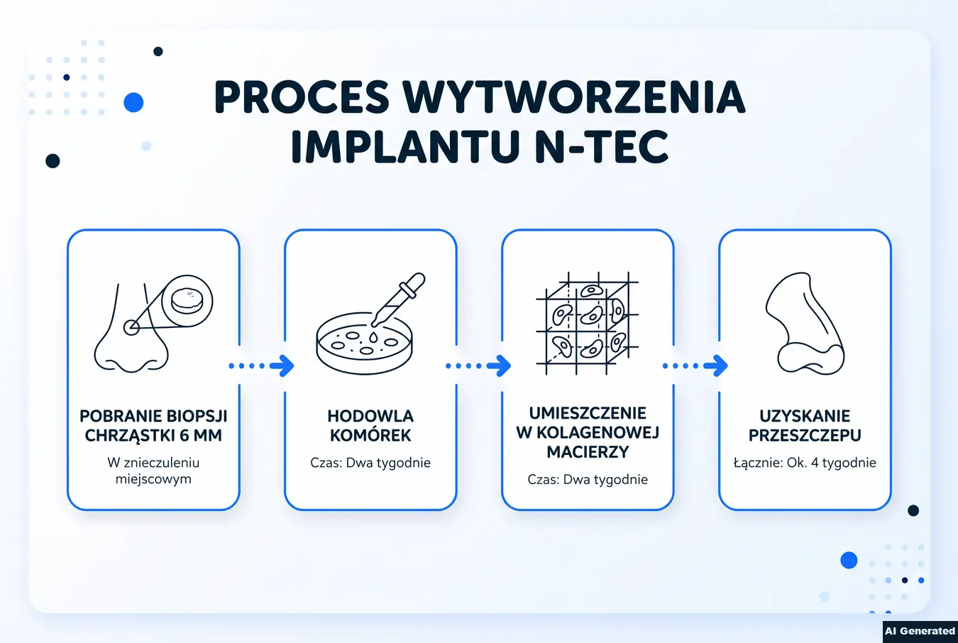 Czterostopniowy proces przygotowania implantu N-TEC z czasem trwania etapów.