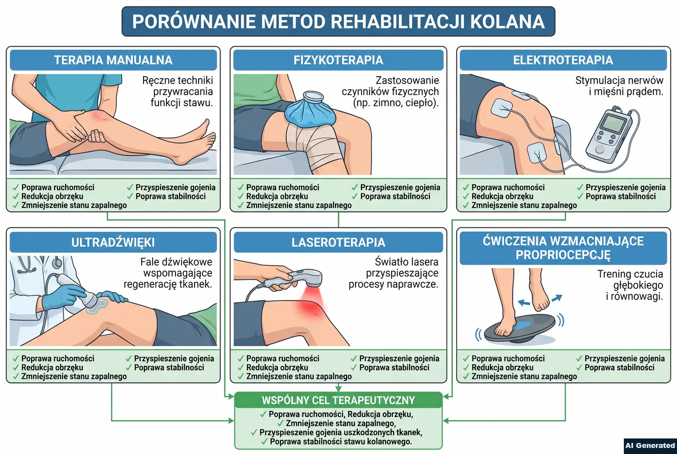 Porównanie metod rehabilitacji kolana.