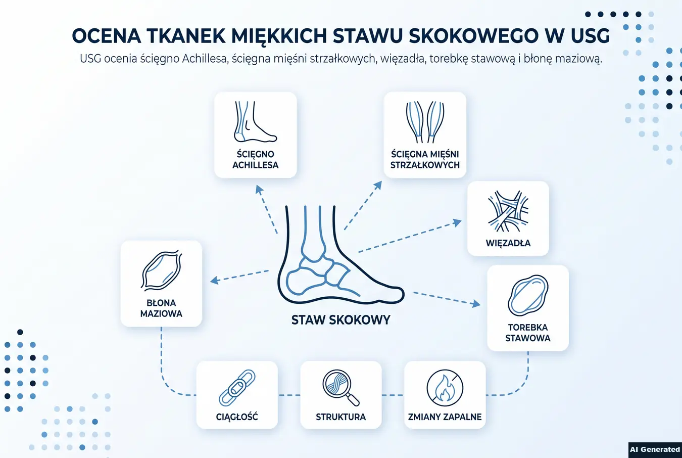 Ocena tkanek miękkich stawu skokowego w USG.