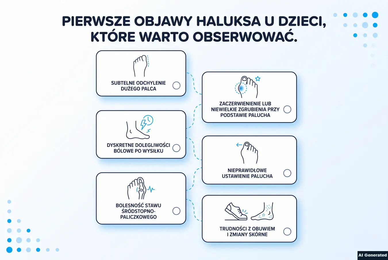 Lista pierwszych objawów haluksa u dzieci do odhaczania.
