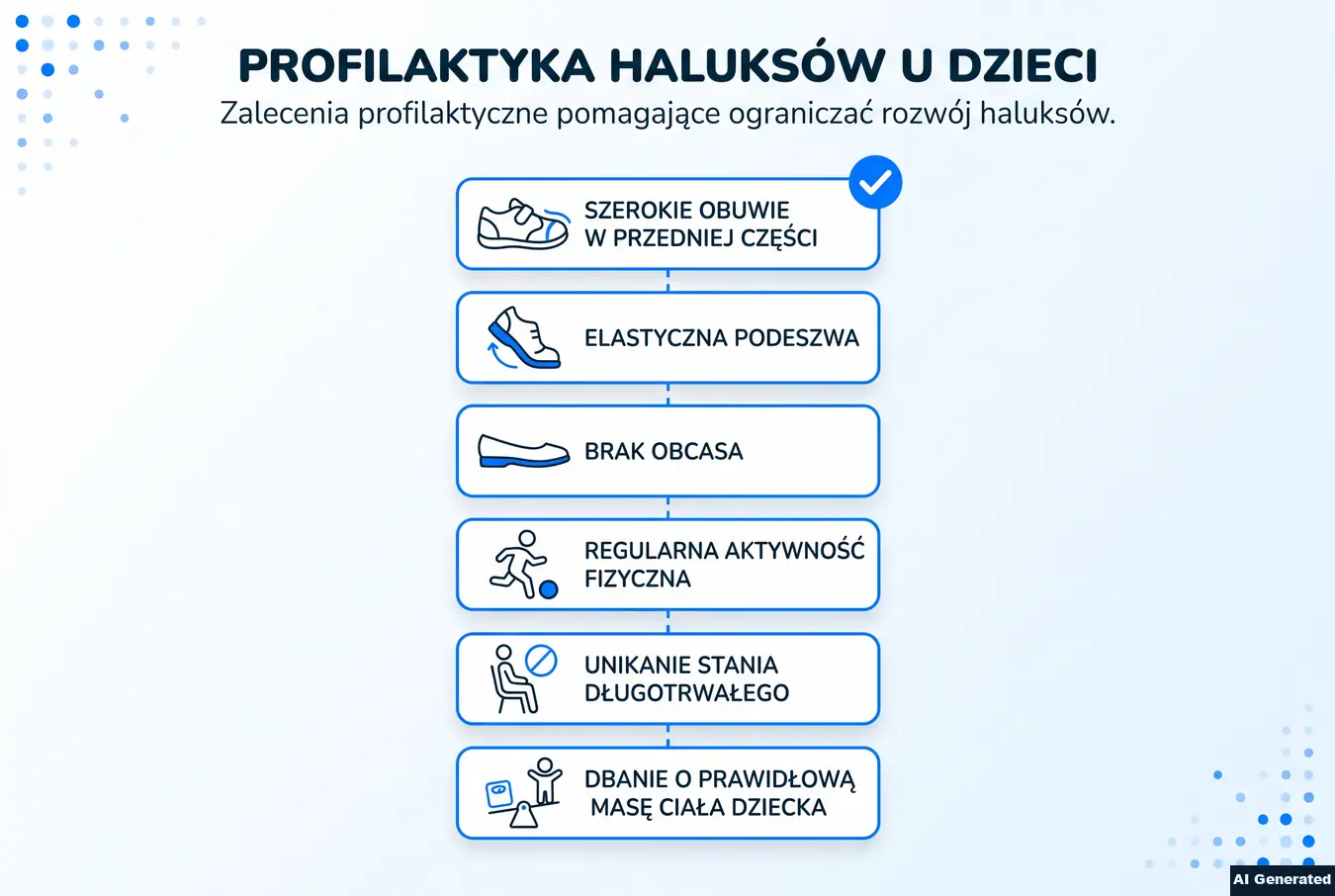 Profilaktyka haluksów u dzieci w formie checklisty.
