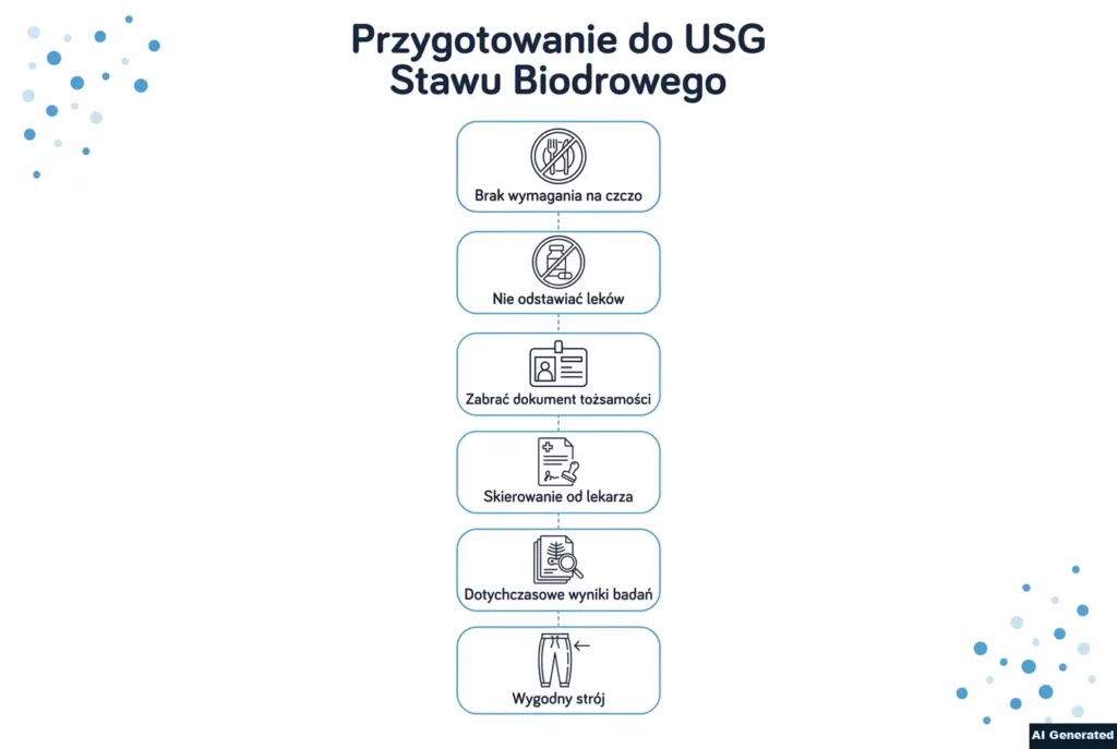 Checklista przygotowania do badania USG stawu biodrowego.