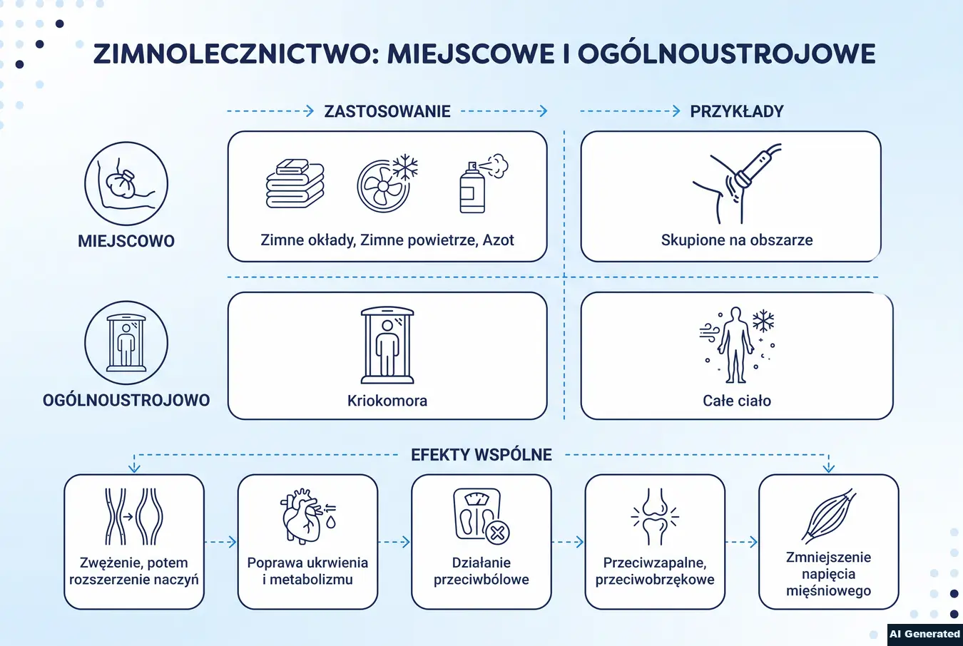 Macierz przedstawiająca miejscowe i ogólnoustrojowe formy zimnolecznictwa.